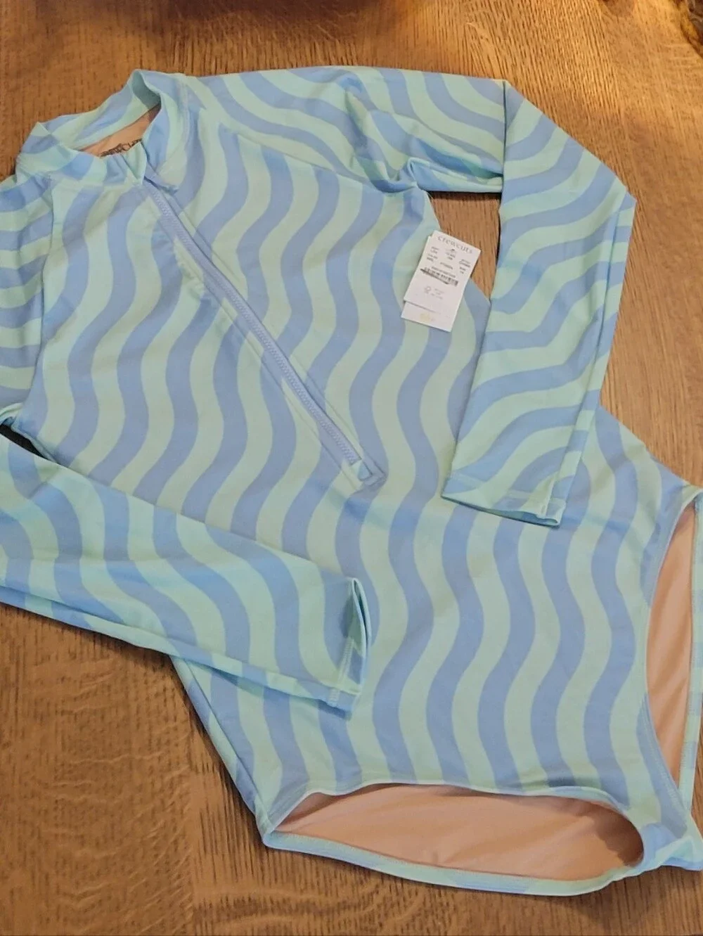 Crewcuts Zip-up Rash Guard One-piece Swimsuit - Mint stripe
